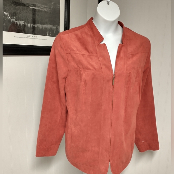 Studio Works Jacket Zip-up Faux Suede Lined Salmon Size 24W  EUC - Picture 1 of 8